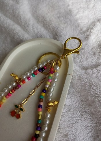 Kiraz uçlu incili çanta charm - Görsel 6