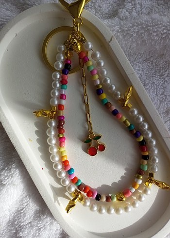 Kiraz uçlu incili çanta charm - Görsel 2