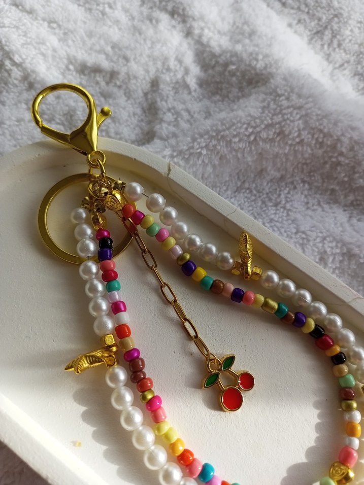 Kiraz uçlu incili çanta charm - Görsel 4