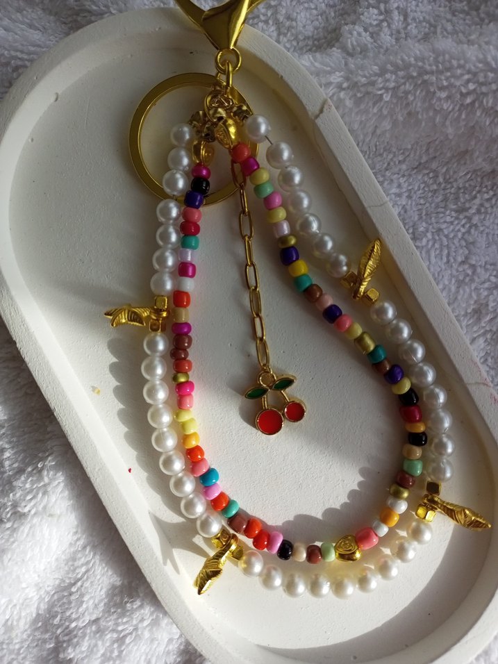 Kiraz uçlu incili çanta charm - Görsel 2