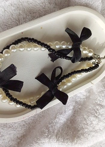 Çanta Charm İnci Boncuklu Siyah Fiyonk Detaylı - Görsel 2