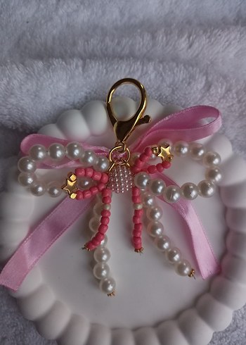 Pembe kurdele detaylı çanta charm - Görsel 3