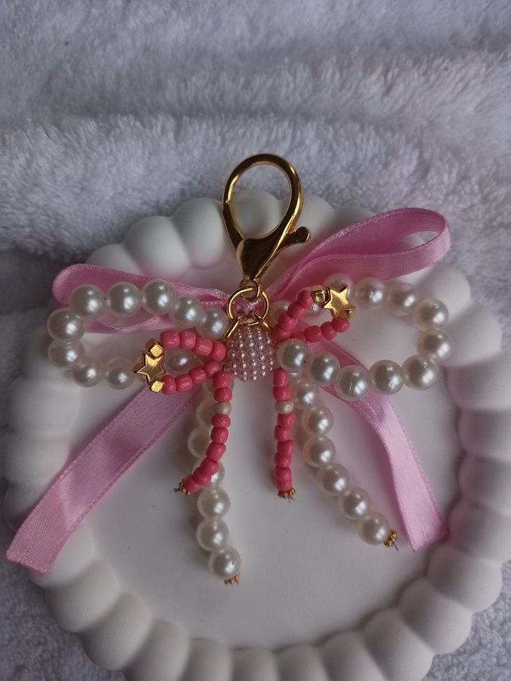 Pembe kurdele detaylı çanta charm - Görsel 3