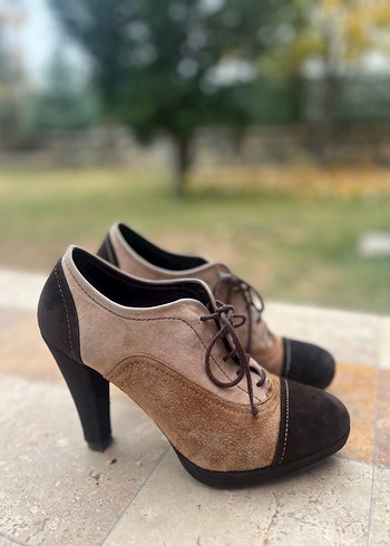 Kahverengi Süet Stiletto Topuklu Kadın Ayakkabı - Görsel 2