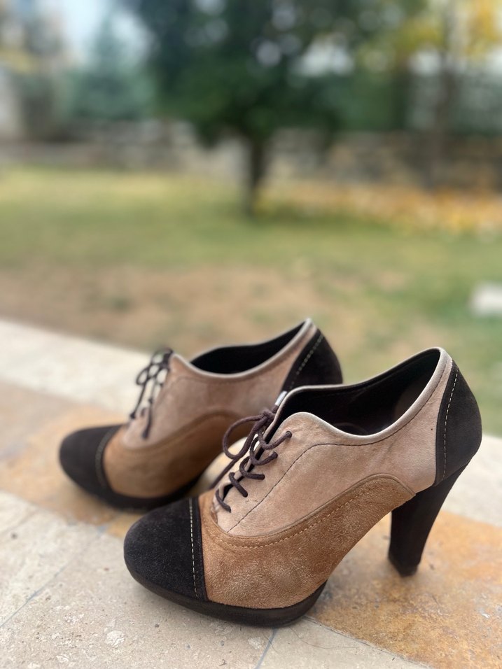 Kahverengi Süet Stiletto Topuklu Kadın Ayakkabı - Görsel 3