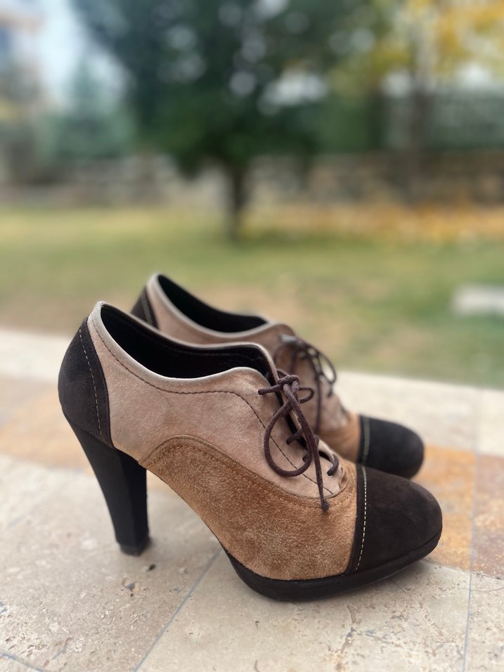 Kahverengi Süet Stiletto Topuklu Kadın Ayakkabı - Görsel 2