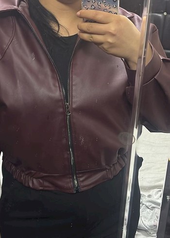 Kadın bordo  Deri Ceket - Görsel 5