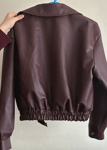 Kadın bordo  Deri Ceket - Görsel 3