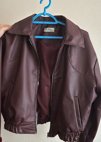 Kadın bordo  Deri Ceket - Görsel 4