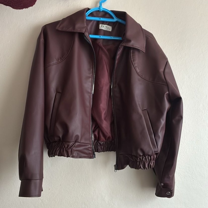 Kadın bordo  Deri Ceket - Görsel 2