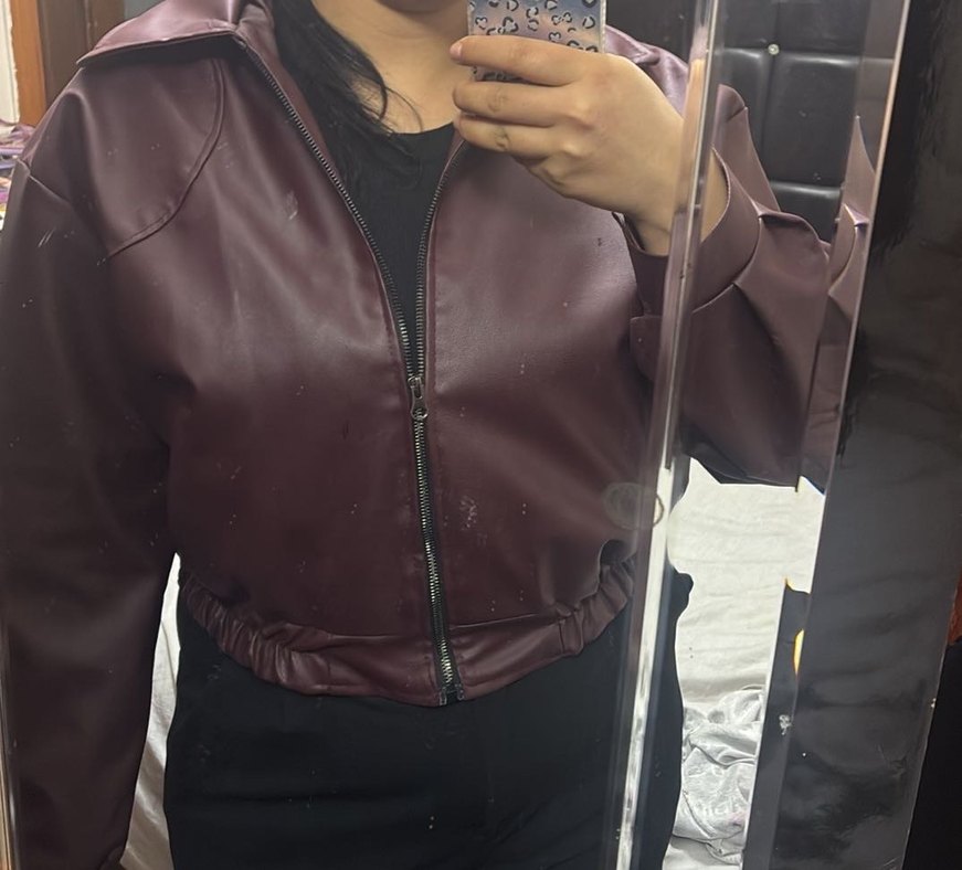 Kadın bordo  Deri Ceket - Görsel 5