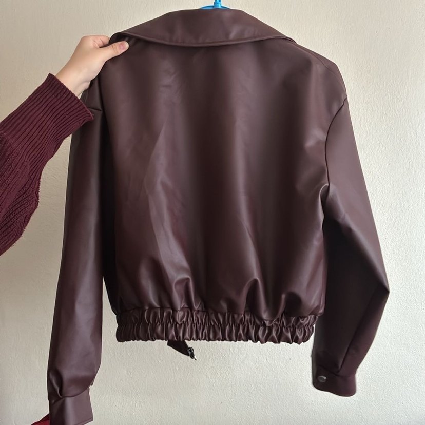 Kadın bordo  Deri Ceket - Görsel 3