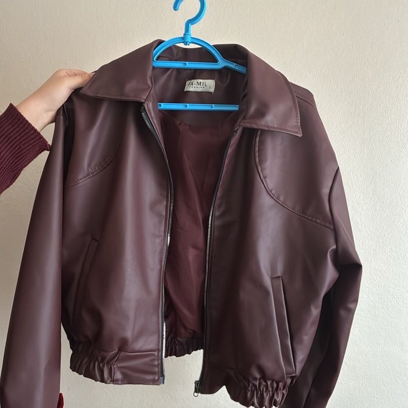 Kadın bordo  Deri Ceket - Görsel 4