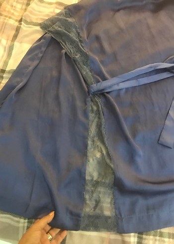 Kadın Lacivert Kısa Kollu Midi Sabahlık - Görsel 2