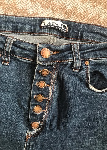 Düğmeli Mavi Kadın Denim Jean - Görsel 2