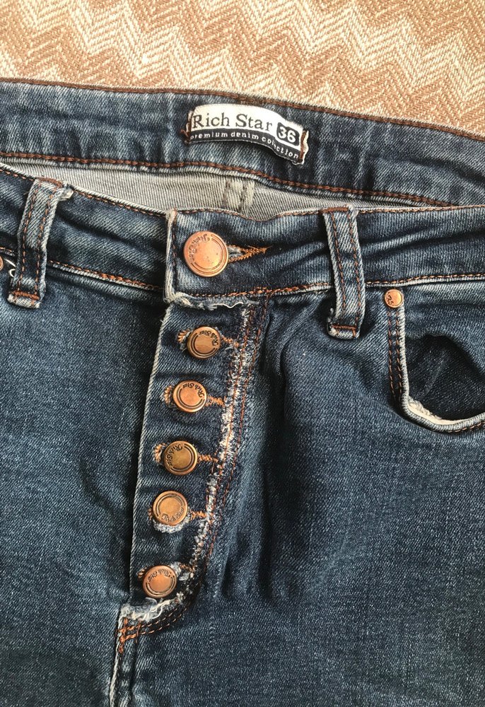 Düğmeli Mavi Kadın Denim Jean - Görsel 2