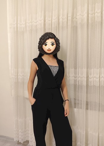 Siyah V Yakalı Kadın Tulum - Görsel 3