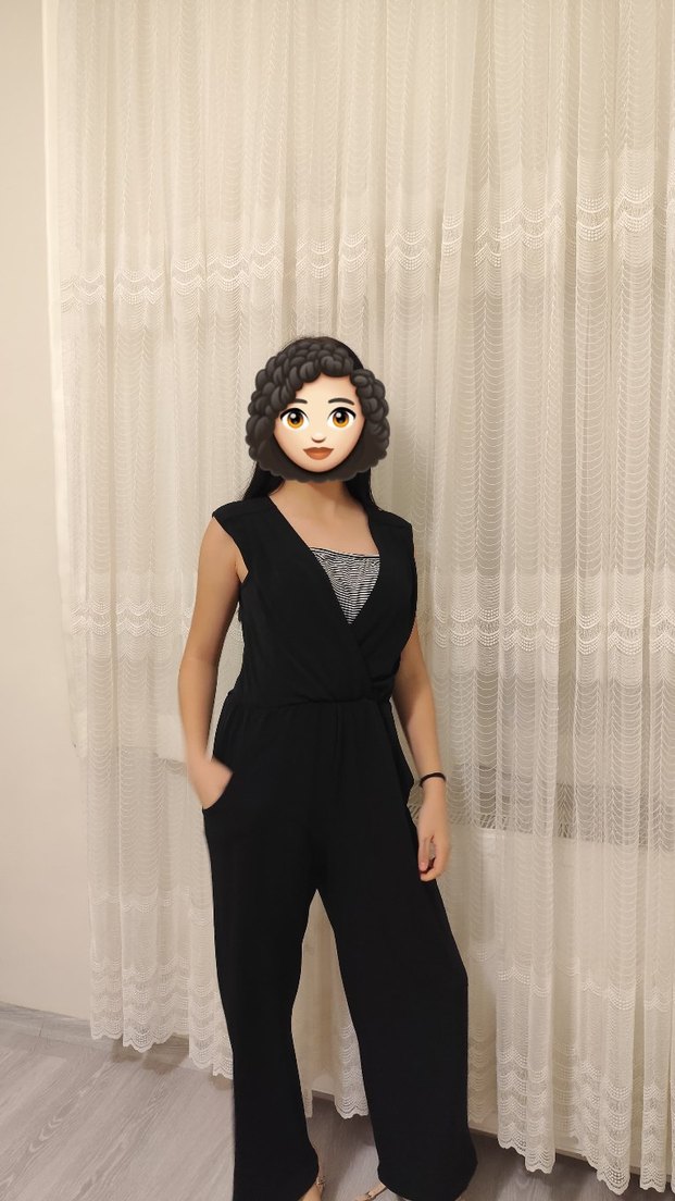 Siyah V Yakalı Kadın Tulum - Görsel 3