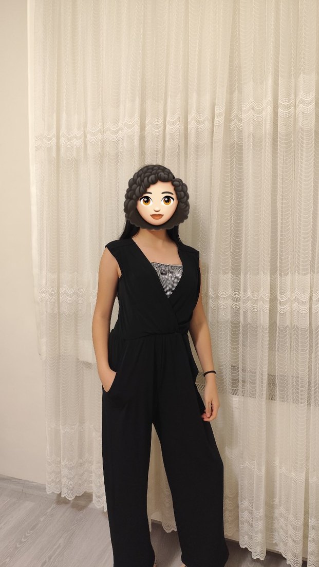 Siyah V Yakalı Kadın Tulum - Görsel 2