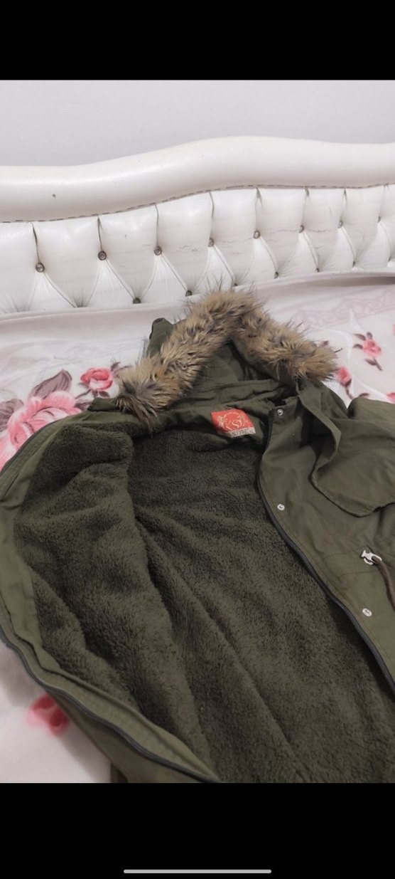 Kadın Uzun Kamuflaj Desenli Kürklü Mont - Görsel 3