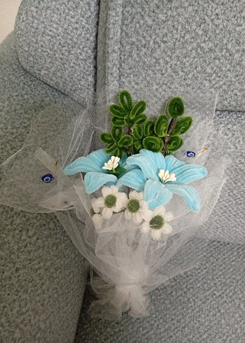 Mavi  çiçek buketi - Görsel 4