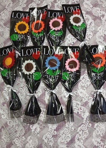 Renkli Örgü Ayçiçeği Çiçekleri - Görsel 3