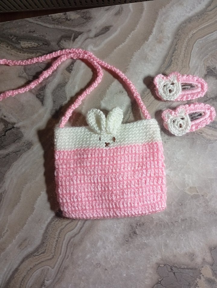 Pembe Örgü Kız Çanta ve Toka Seti 3 veya 5 yaş için uygundur - Görsel 2