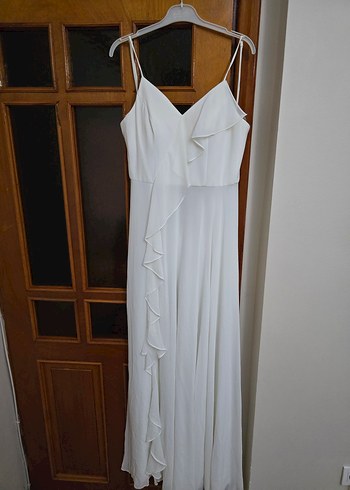 Askılı, Uzun A Kesim Beyaz elbise -gelinlik - Görsel 2