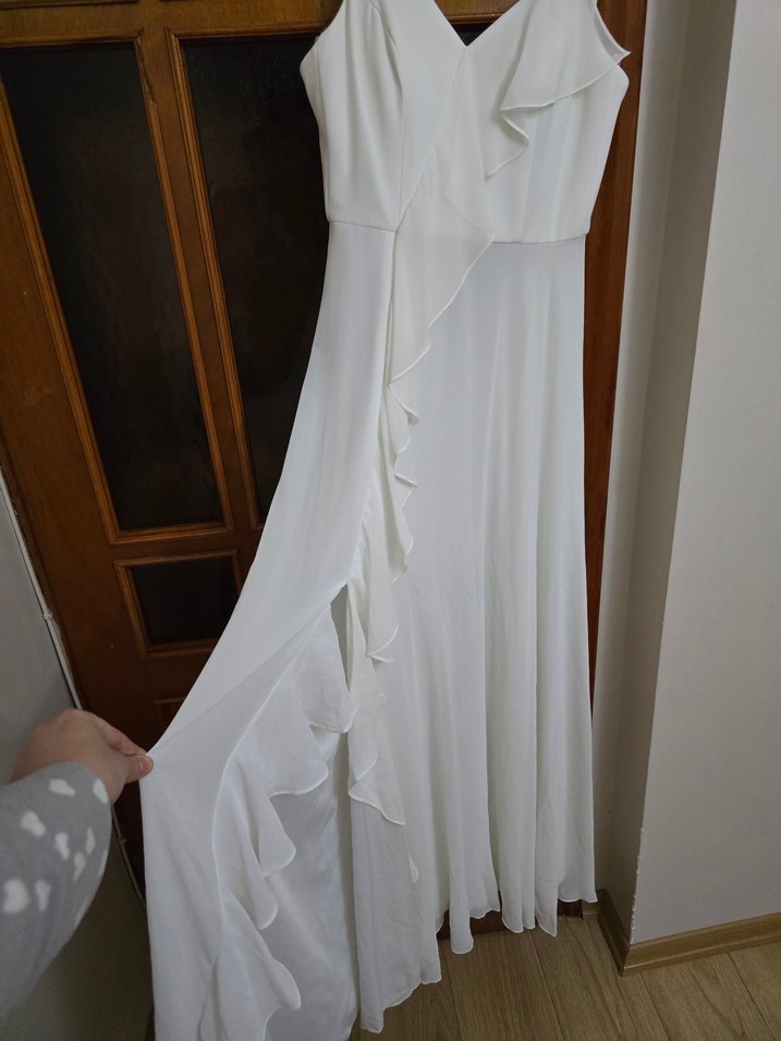 Askılı, Uzun A Kesim Beyaz elbise -gelinlik - Görsel 3