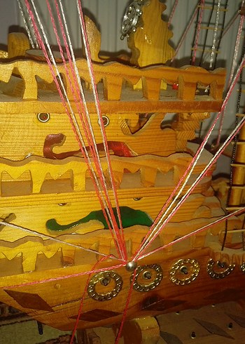 Ahşap el yapımı Büyük ışıklı Gemi - Görsel 4