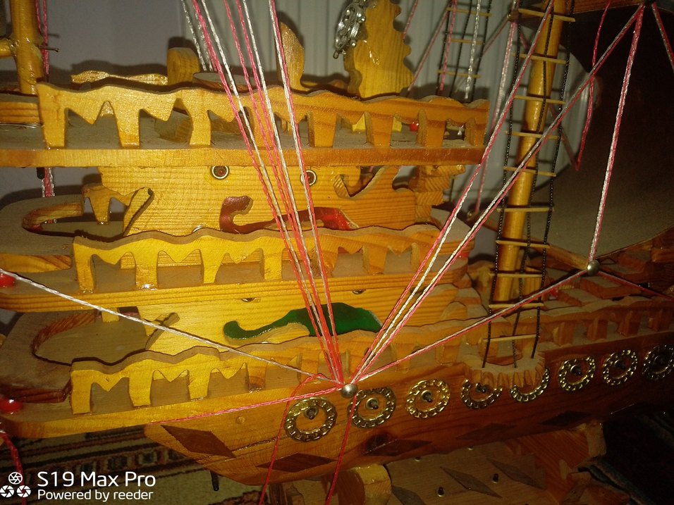 Ahşap el yapımı Büyük ışıklı Gemi - Görsel 4