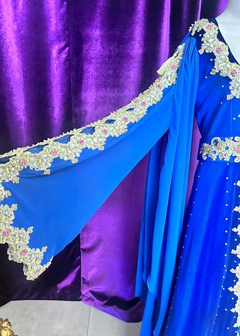 Mavi Uzun Kollu kaftan - Görsel 3