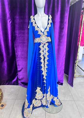 Mavi Uzun Kollu kaftan - Görsel 5