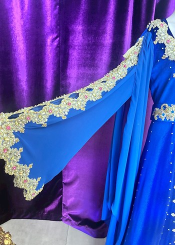 Mavi Uzun Kollu kaftan - Görsel 4