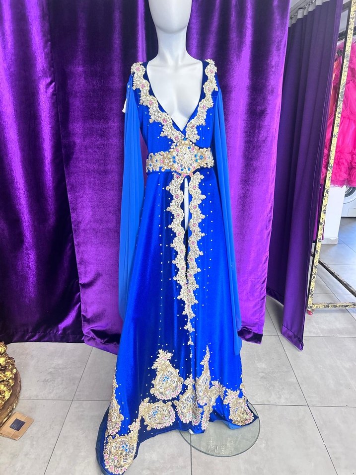 Mavi Uzun Kollu kaftan - Görsel 5