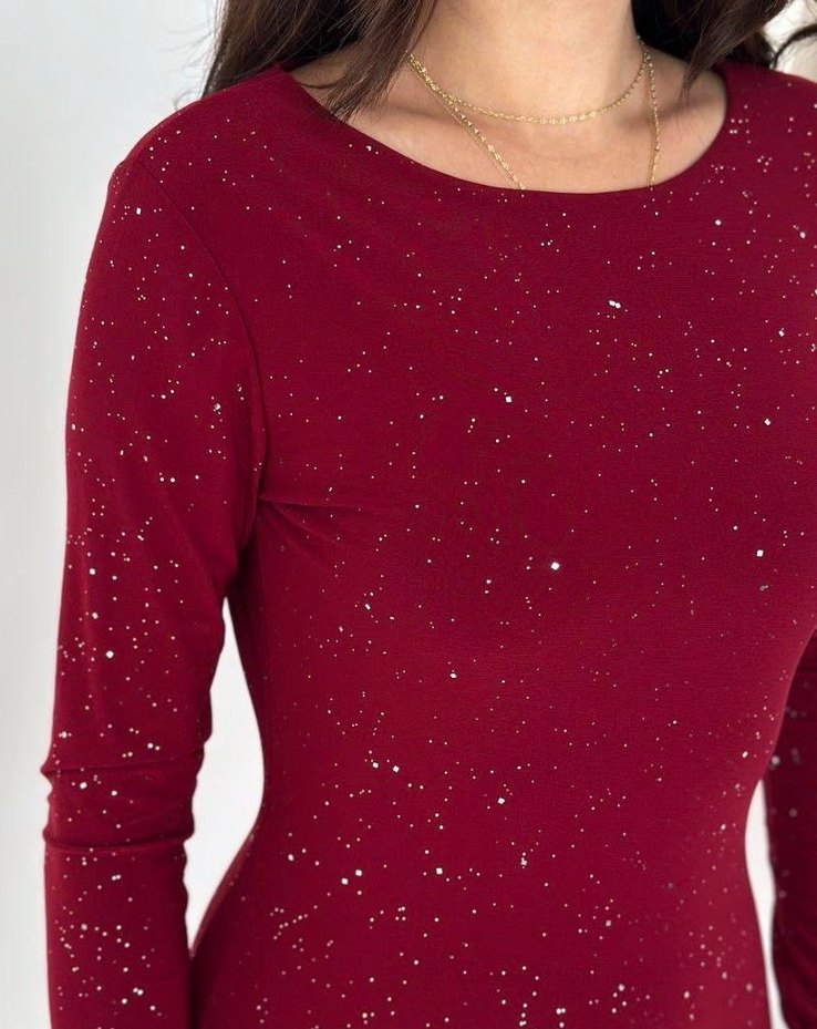 Simli sırt dekolteli elbise - Görsel 4