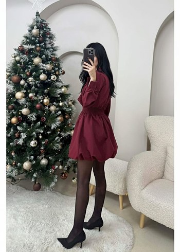 V Yaka Uzun Kollu Elbise - Görsel 4