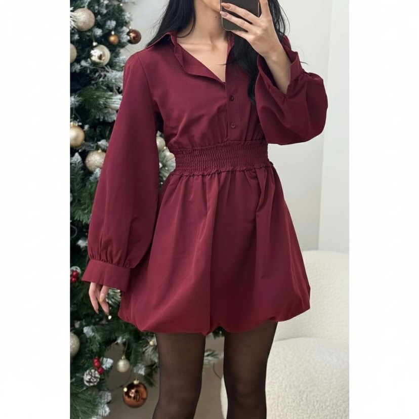 V Yaka Uzun Kollu Elbise - Görsel 3