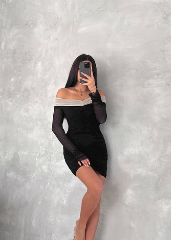 Siyah Mini Zebra Desenli Straplez Elbise - Görsel 4