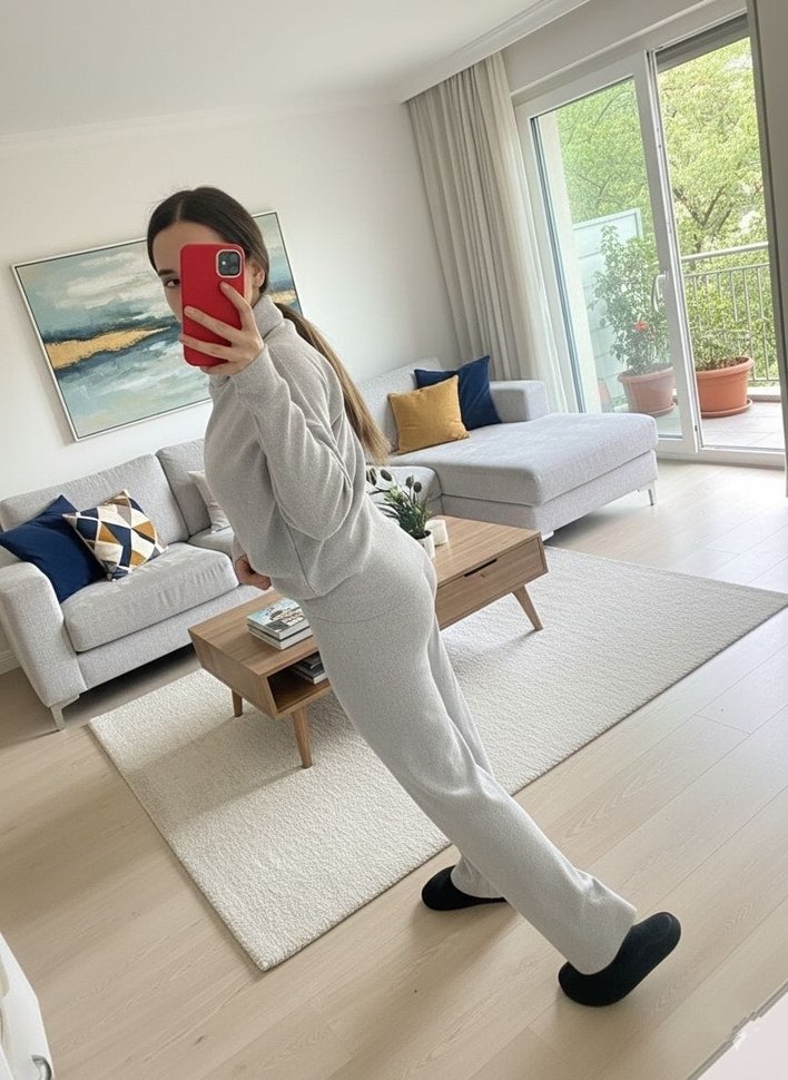 Gri Yüksek Yakalı Rahat Kadın Eşofman Takımı - Görsel 2