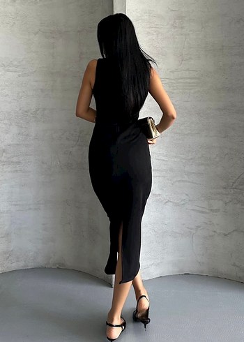 Siyah Kemerli Uzun Kadın Elbise - Görsel 3