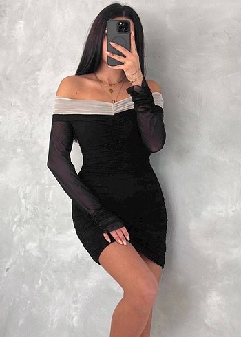 Siyah Straplez Mini Elbise - Görsel 3