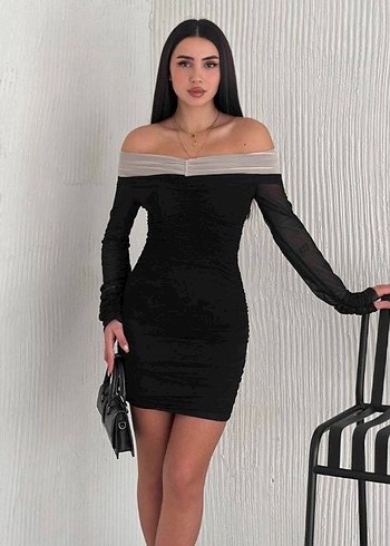 Siyah Straplez Mini Elbise - Görsel 2