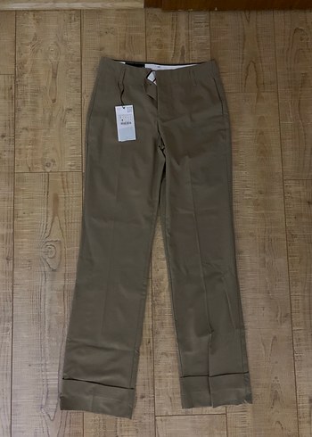 Bej Parlak Keten Kumaş Kadın Pantolon - Görsel 2