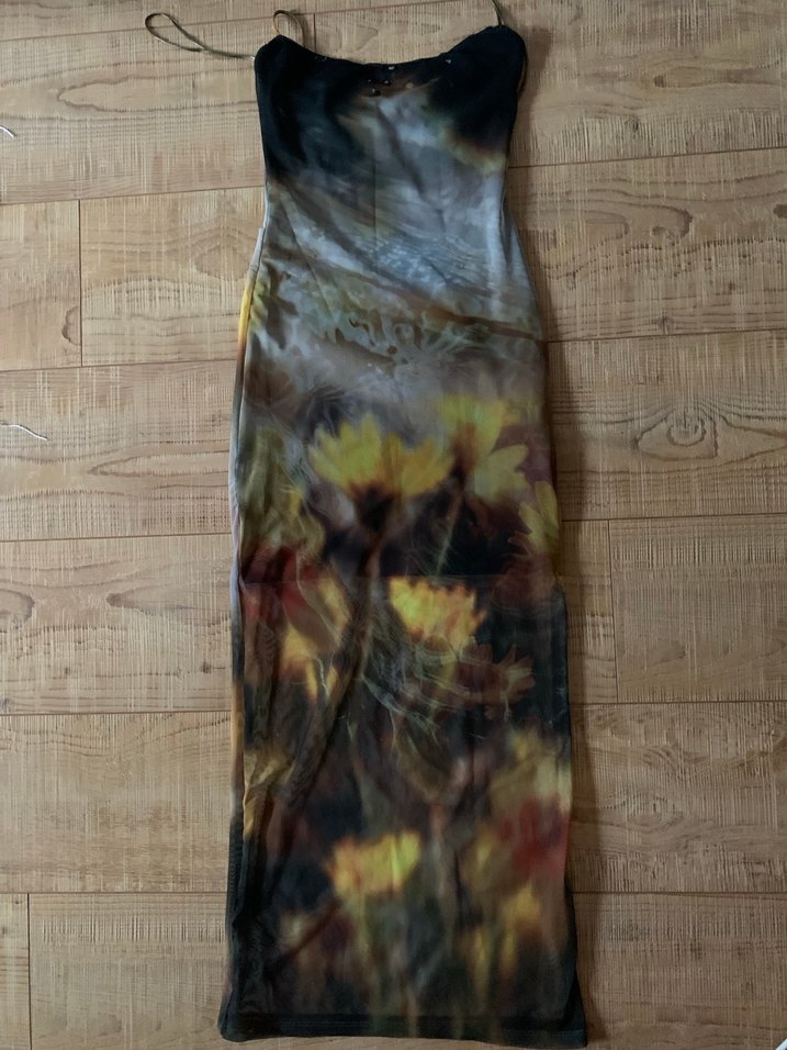 Kadın Çok Renkli Uzun Bohem Straplez Elbise - Görsel 2