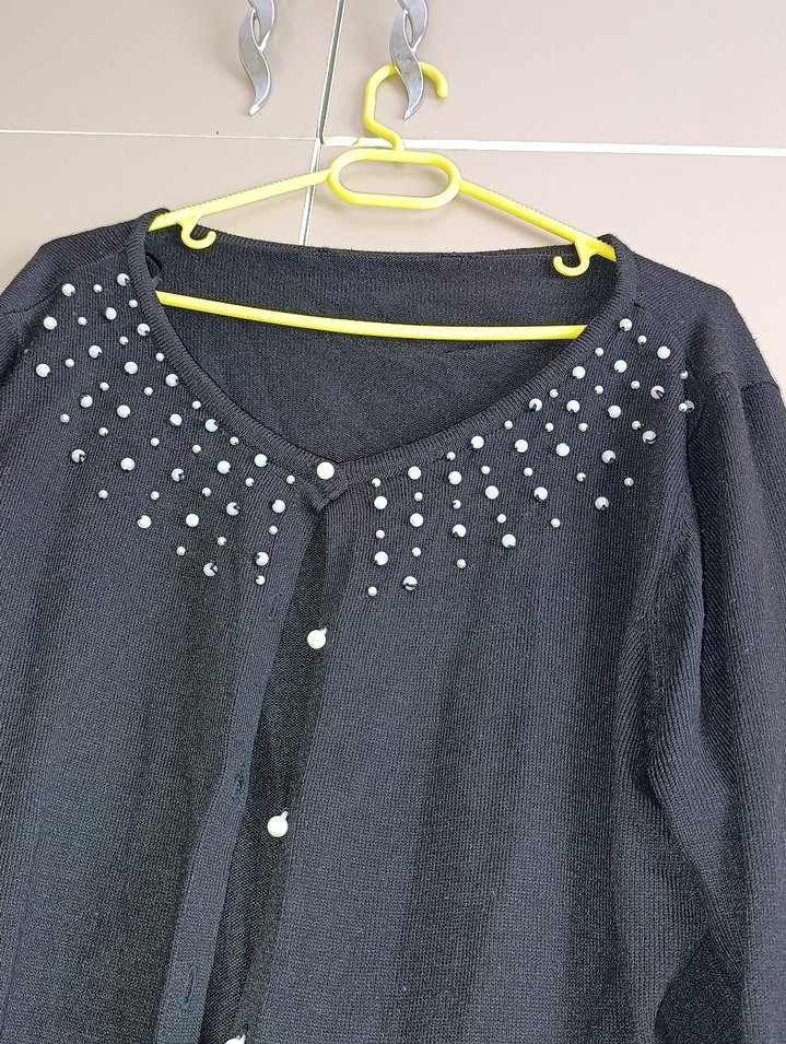 Düğmeli Siyah Uzun Kollu Triko Hamile Hırkası - Görsel 4