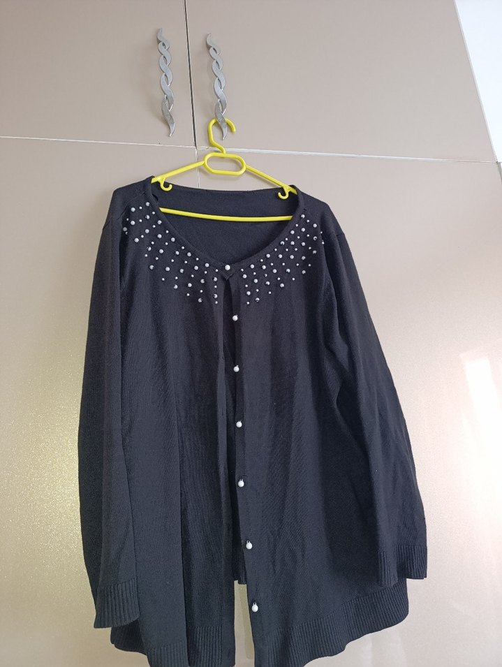 Düğmeli Siyah Uzun Kollu Triko Hamile Hırkası - Görsel 2