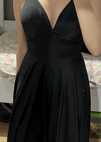 Siyah V Yakalı Midi Gotik Elbise - Görsel 2