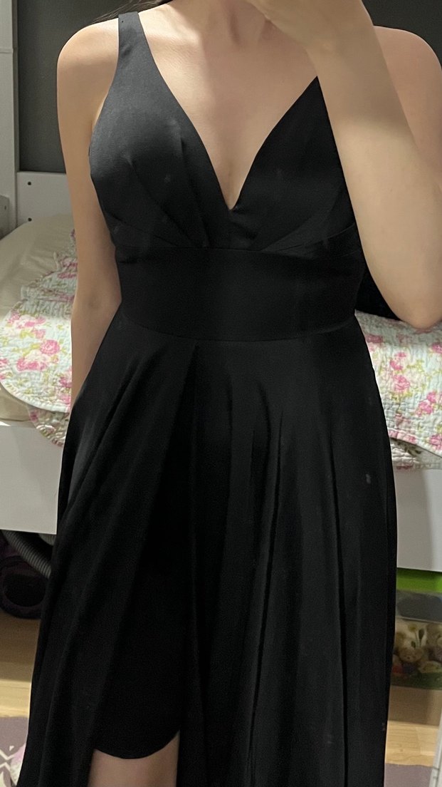 Siyah V Yakalı Midi Gotik Elbise - Görsel 2