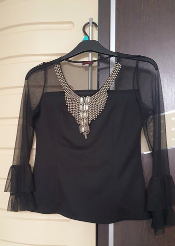 Zincir Detaylı Siyah Gotik Kadın Bluz